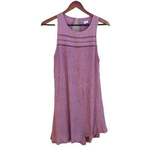 Vintage O'Neill Dress Shift Gauze Crochet Sleeveless Cutout Tent Rib Knit Mauve